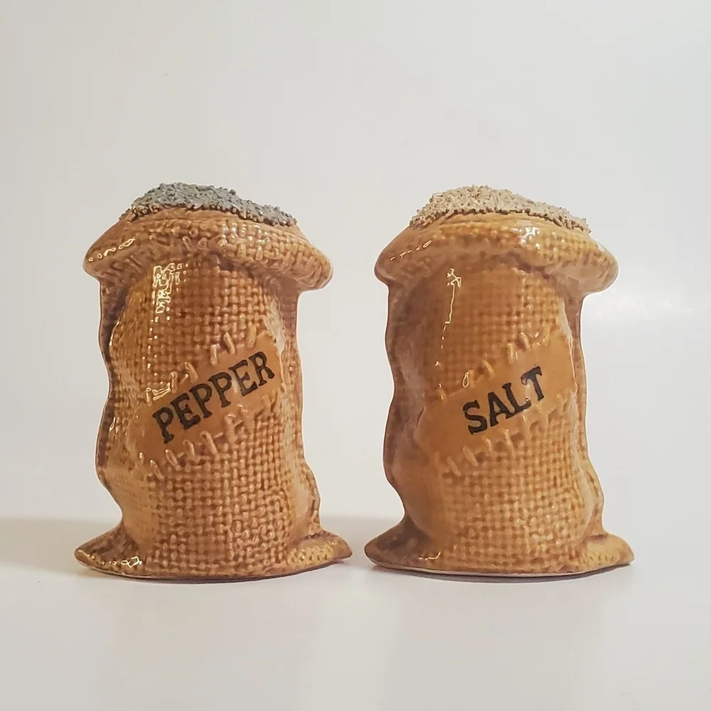 Salt & Pepper Vintage Ceramic Burlap Sack Shaker Set by 